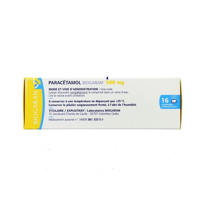 Paracétamol Biogaran 500mg 16cpr eff, Paracétamol, e-Pharmacie IllicoPharma