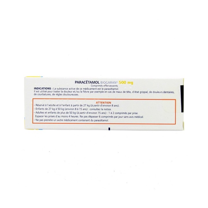 Paracétamol Biogaran 500mg 16cpr eff, Paracétamol, e-Pharmacie IllicoPharma
