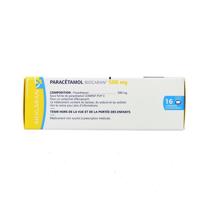 Paracétamol Biogaran 500mg 16cpr eff, Paracétamol, e-Pharmacie IllicoPharma