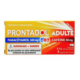Prontadol Adulte paracétamol 500mg + caféine 50mg x16 comprimés - En vente chez Illicopharma