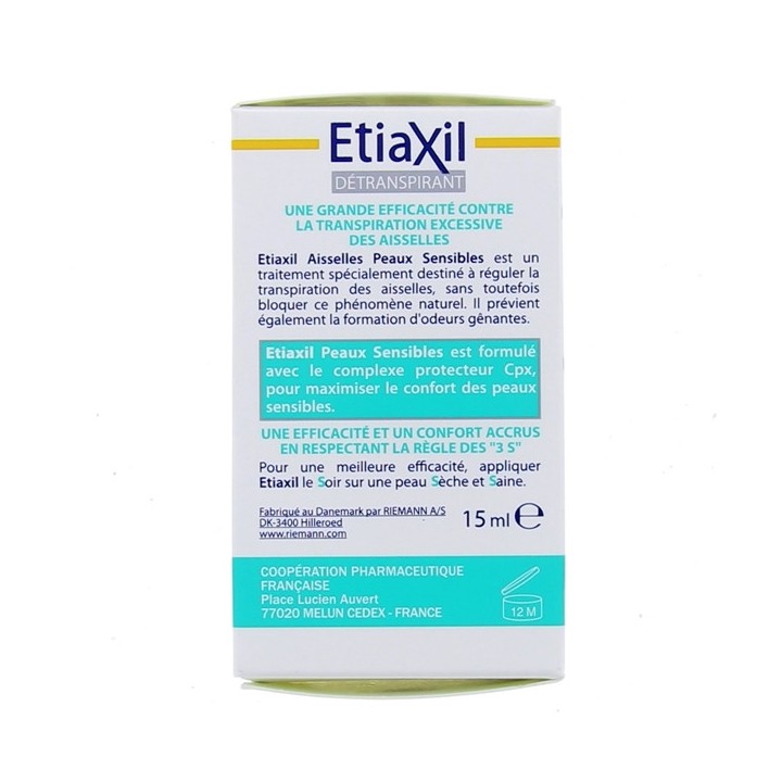 Détranspirant Roll-on Transpiration excessive peaux sensibles 15ml Etiaxil