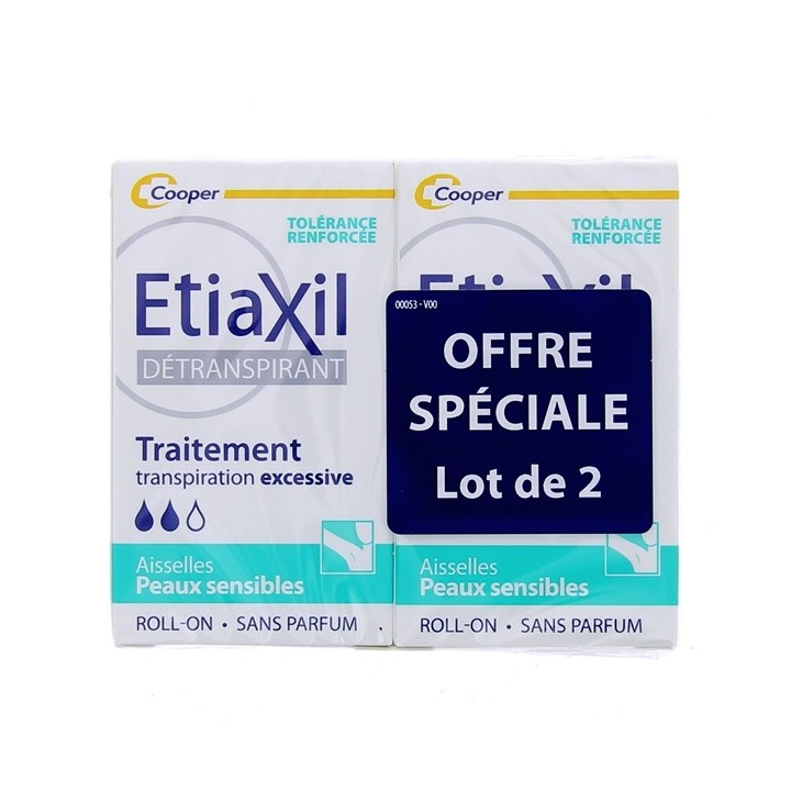 Détranspirant Roll-on Transpiration excessive peaux sensibles 2x15ml Etiaxil