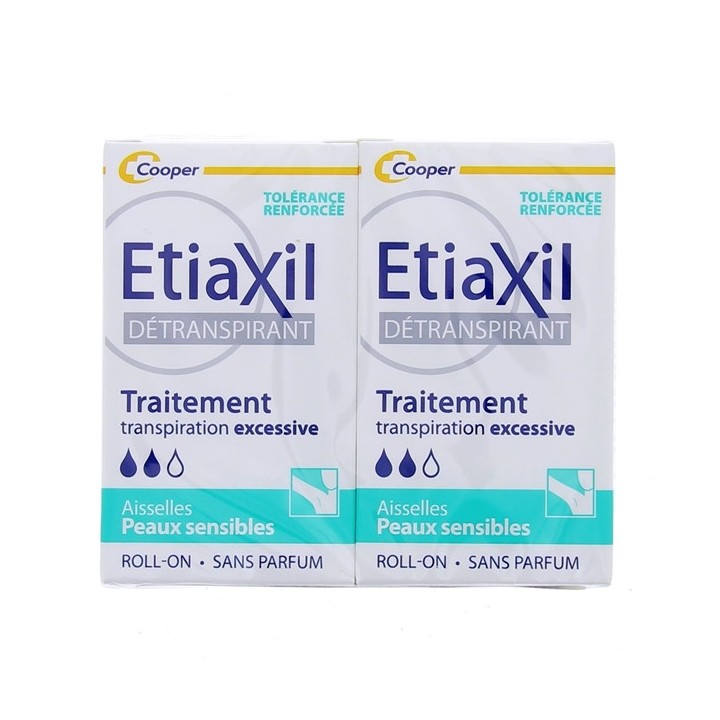 Détranspirant Roll-on Transpiration excessive peaux sensibles 2x15ml Etiaxil