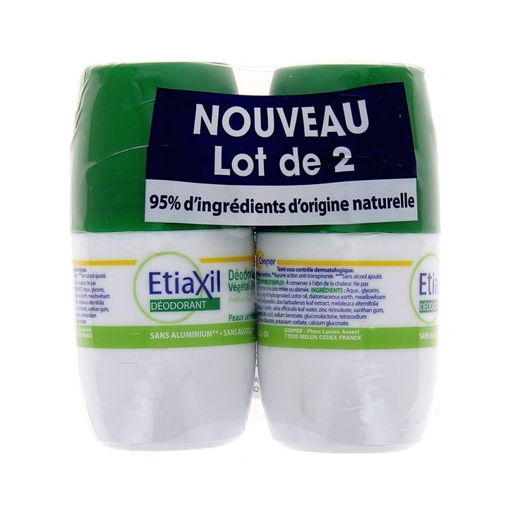 Déo Roll-on Végétal 24h Peaux sensibles 2x50ml Etiaxil