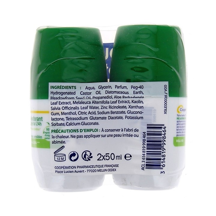 Déo Roll-on Végétal 24h Peaux sensibles 2x50ml Etiaxil