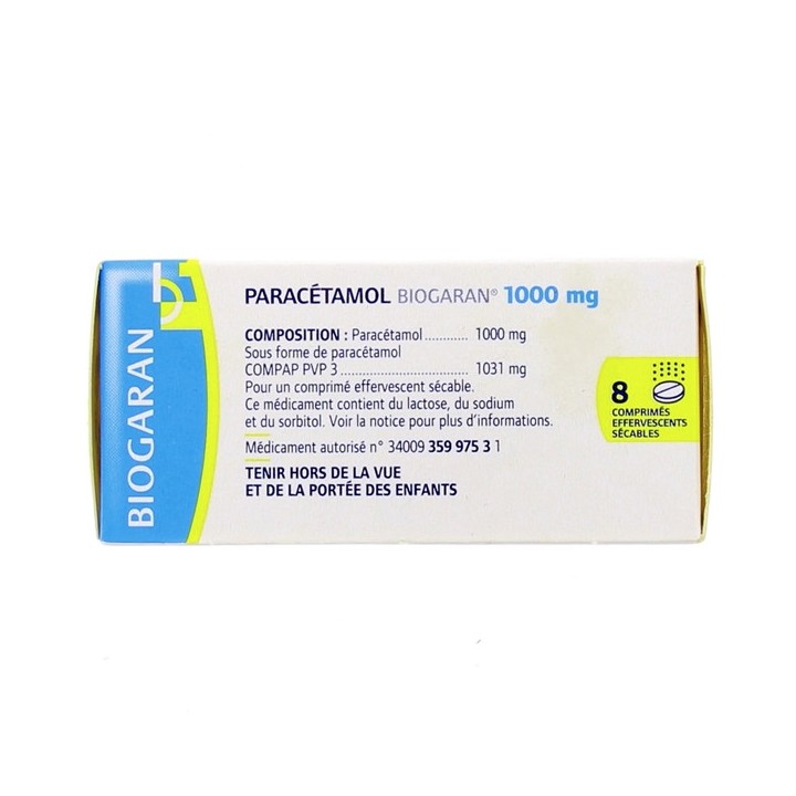 Paracétamol Biogaran 1g 8cpr eff, Paracétamol, e-Pharmacie IllicoPharma
