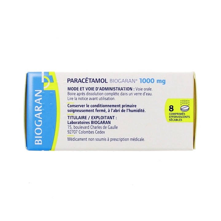 Paracétamol Biogaran 1g 8cpr eff, Paracétamol, e-Pharmacie IllicoPharma