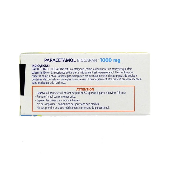 Paracétamol Biogaran 1g 8cpr eff, Paracétamol, e-Pharmacie IllicoPharma