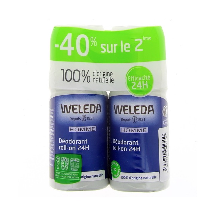 Déodorant Roll-on 24h Homme 2x50ml Weleda