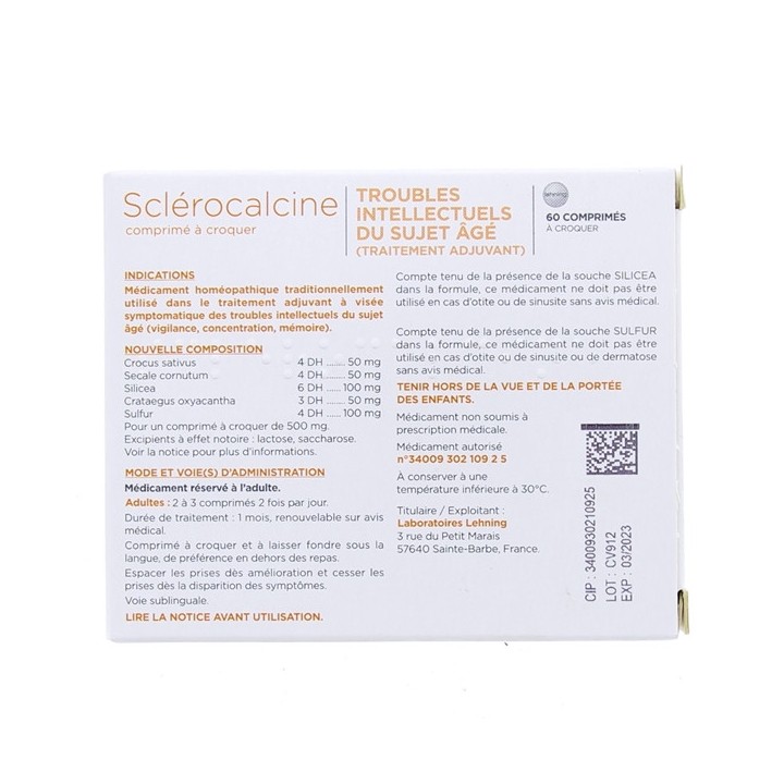Sclerocalcine x60 comprimés Lehning - Troubles intellectuels du sujet âgé