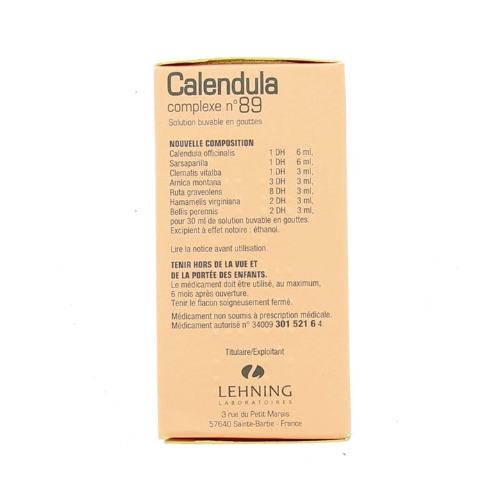 Calendula n°89 Gouttes 30ml - Lehning - Plaies & Brûlures
