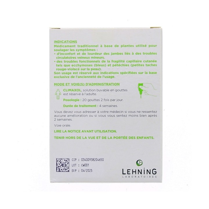 Climaxol solution buvable Jambes lourdes 60ml Lehning