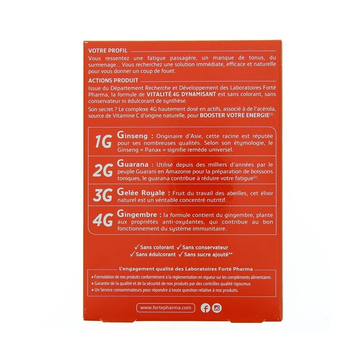 Vitalité 4G Dynamisant x30 ampoules Forté Pharma - En vente chez Illicopharma