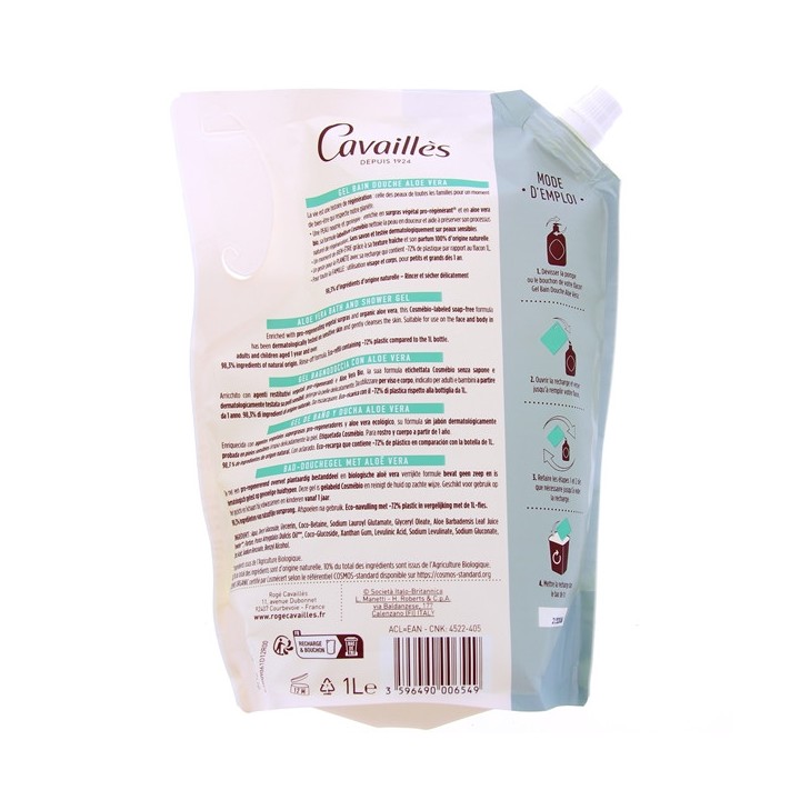 Gel Bain Douche Eco Recharge Aloe Vera Bio 1L Rogé Cavaillès