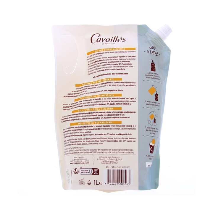 Gel Bain Douche Eco Recharge Macadamia Bio 1L Rogé Cavaillès