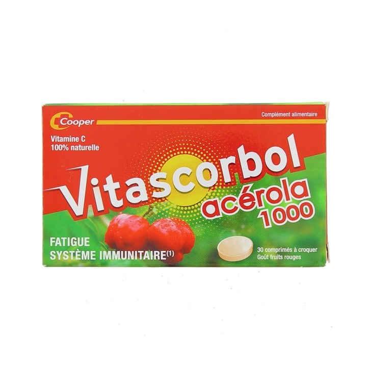Vitascorbol Acérola 1000 Vitamine C x30cpr à croquer Cooper