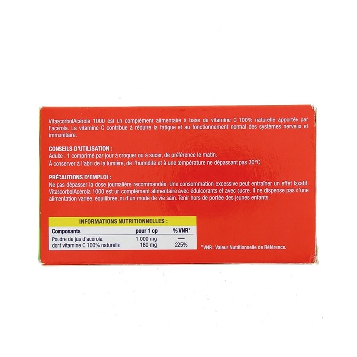 Vitascorbol Acérola 1000 Vitamine C x30cpr à croquer Cooper