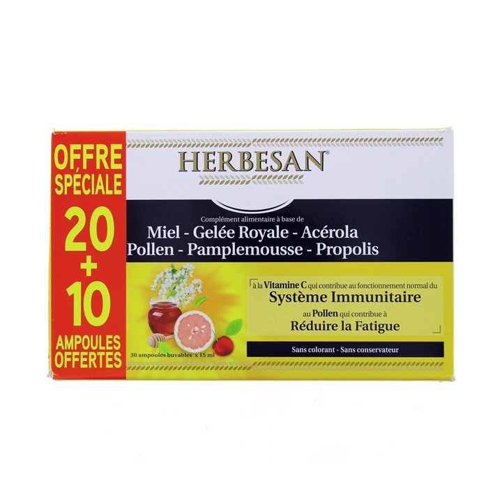 Système Immunitaire x20 ampoules + 10 ampoules offertes Herbesan