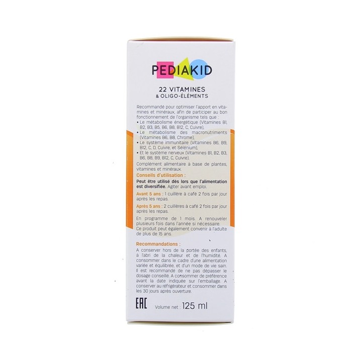 Pediakid 22 vitamines oligoéléments 125ml - Forme, vitalité - Pharmacie IllicoPharma