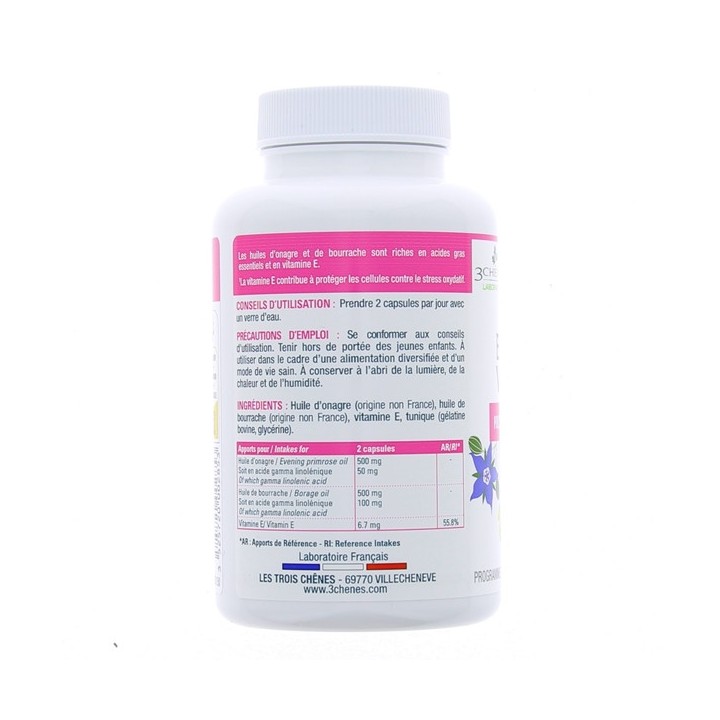 Huile Onagre Bourrache Vitamine E x150 capsules - 3 Chênes - IllicoPharma