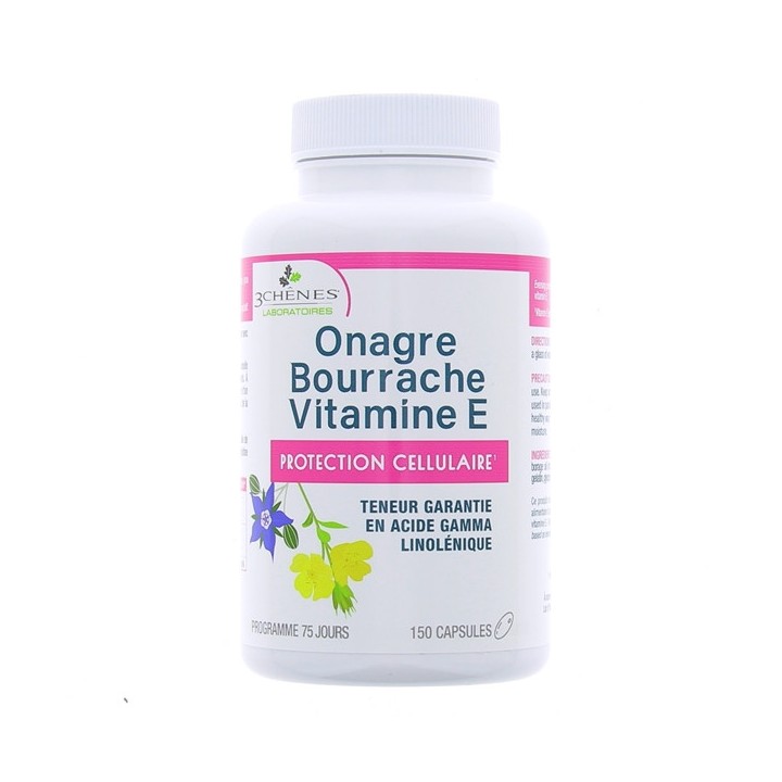 Huile Onagre Bourrache Vitamine E x150 capsules - 3 Chênes - IllicoPharma