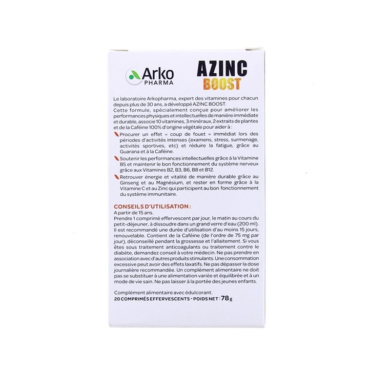 Azinc Boost x20cpr effervescents Sans sucre Arkopharma