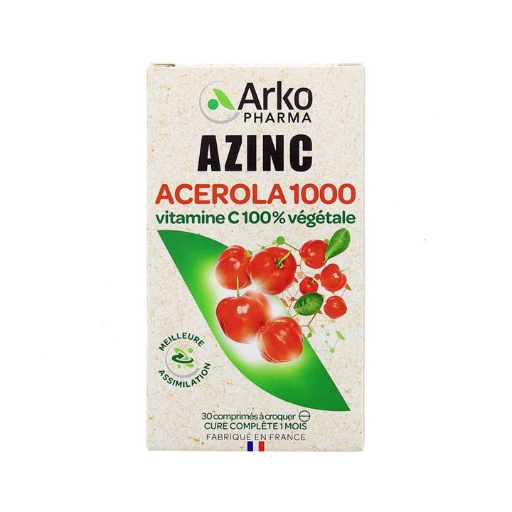 Azinc Acerola 1000 x30cpr à croquer Arkopharma