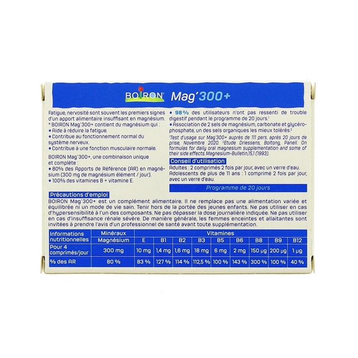 Magnesium 300+ 80 comprimés - Boiron - Forme, vitalté, stress, sommeil, concentration