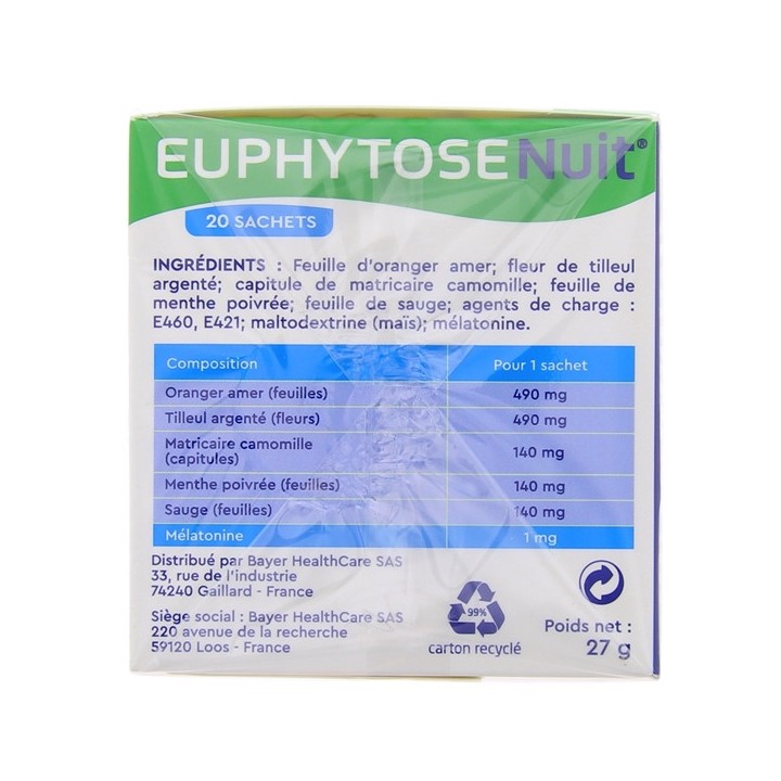 Euphytose Nuit - 20 sachets - Bayer - Complément alimentaire - Sommeil