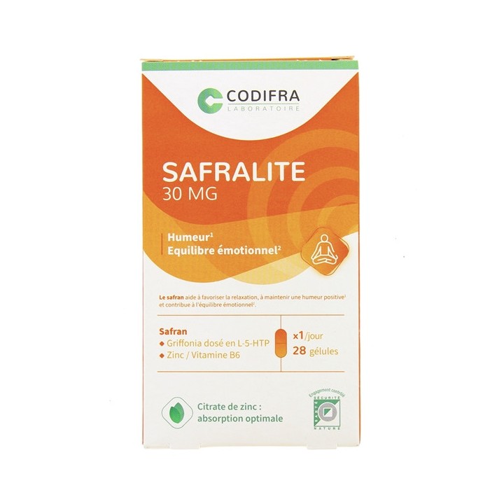Safralite 30mg - Humeur - 28 gélules - Codifra - Stress, sommeil, concentration