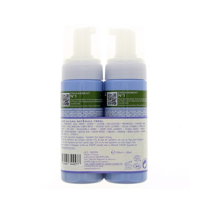 Mousse d’eau nettoyante Aciana botanica - 2x150ml - Sanoflore