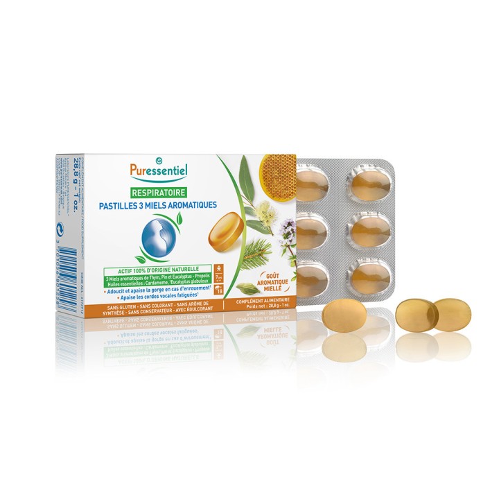 Respiratoire Pastilles 3 Miels Aromatiques x18 Puressentiel - IllicoPharma