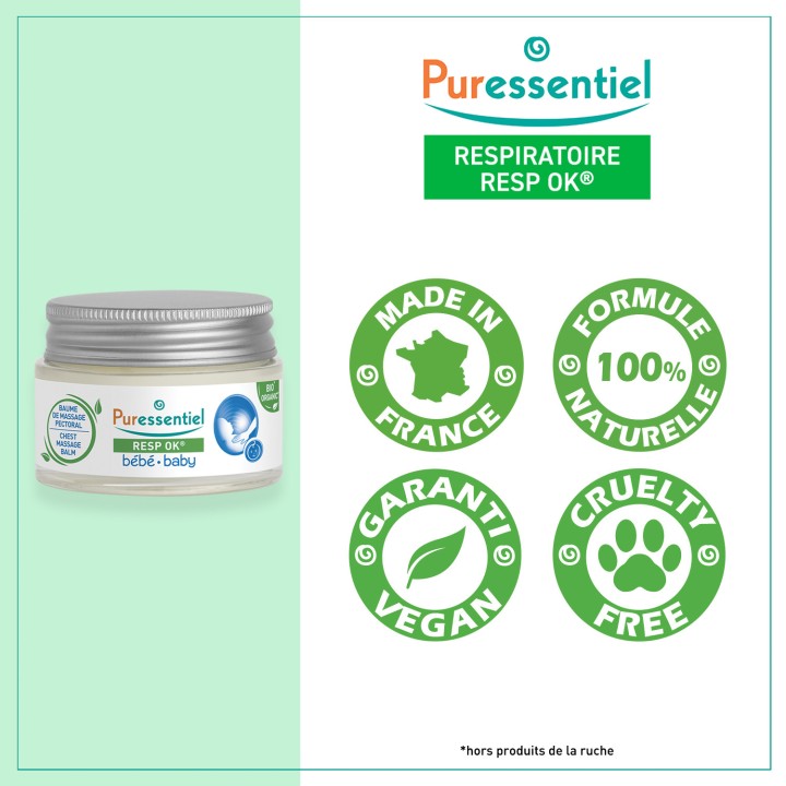 Resp'OK Baume de Massage Pectoral Bébé Bio 30ml Puressentiel - IllicoPharma