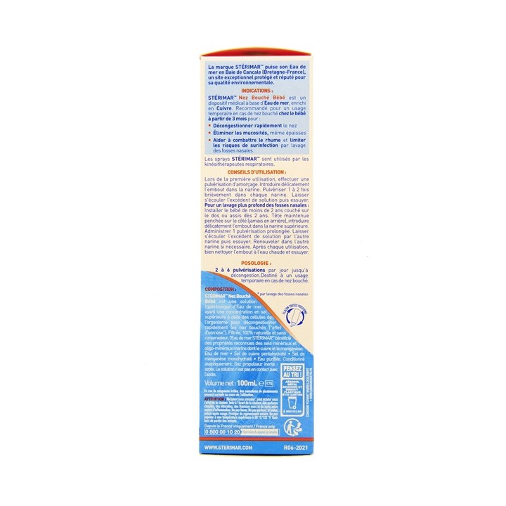 Stérimar Bébé Nez bouché - 100ml - Soins nez, yeux, oreilles du bébé