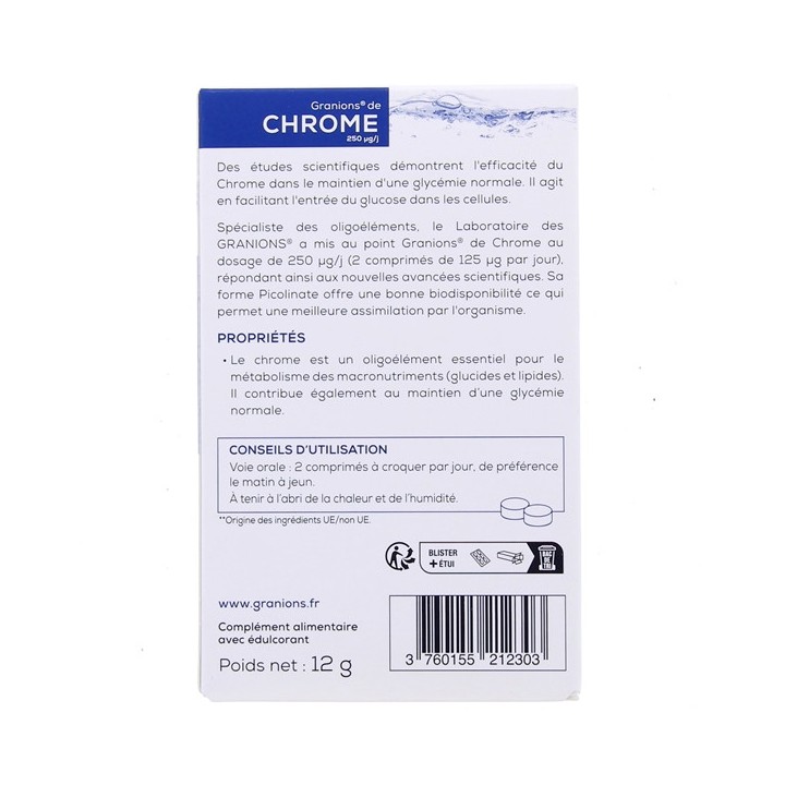 Granions de Chrome 250µg - 60 comprimés - Métabolisme - IllicoPharma