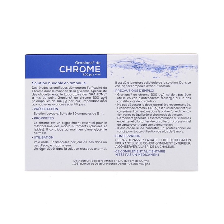 Granions de Chrome 200µg - Laboratoire des Granions - Métabolisme