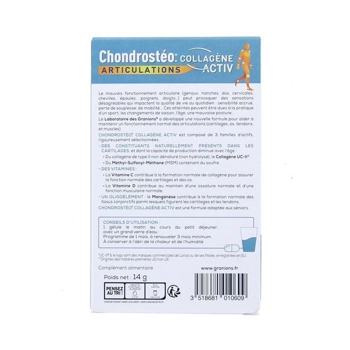 Chondrostéo+ Collagène Activ Articulations - 30 gélules - Granions - Illicopharma