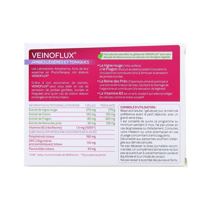 Veinoflux - offre spéciale 60 gélules - Arkopharma - Jambes légères - IllicoPharma