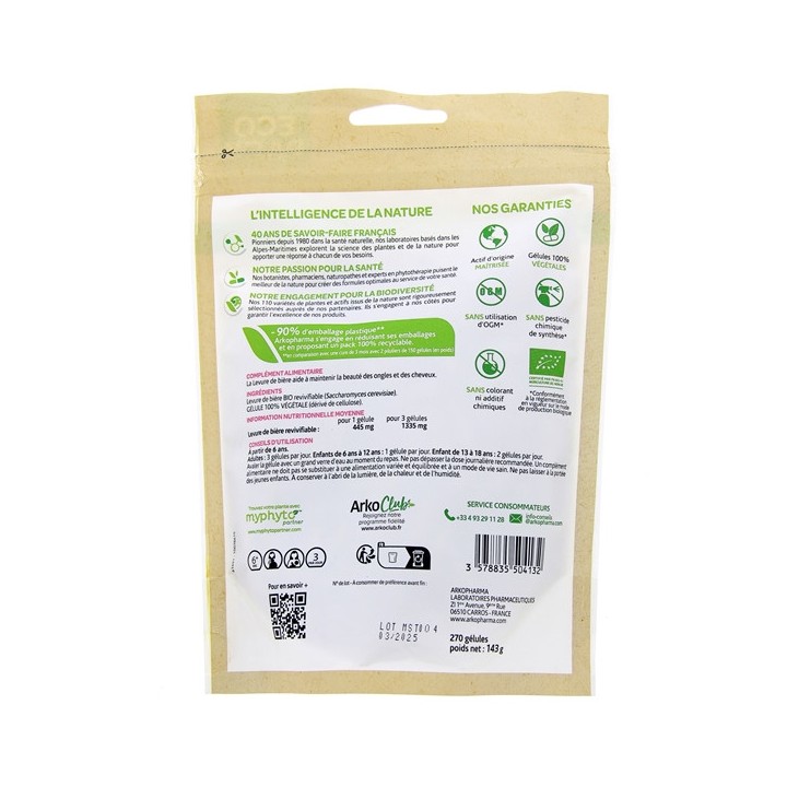Arkogélules Levure de bière BIO - Eco Pack 270 gélules - Arkopharma - IllicoPharma