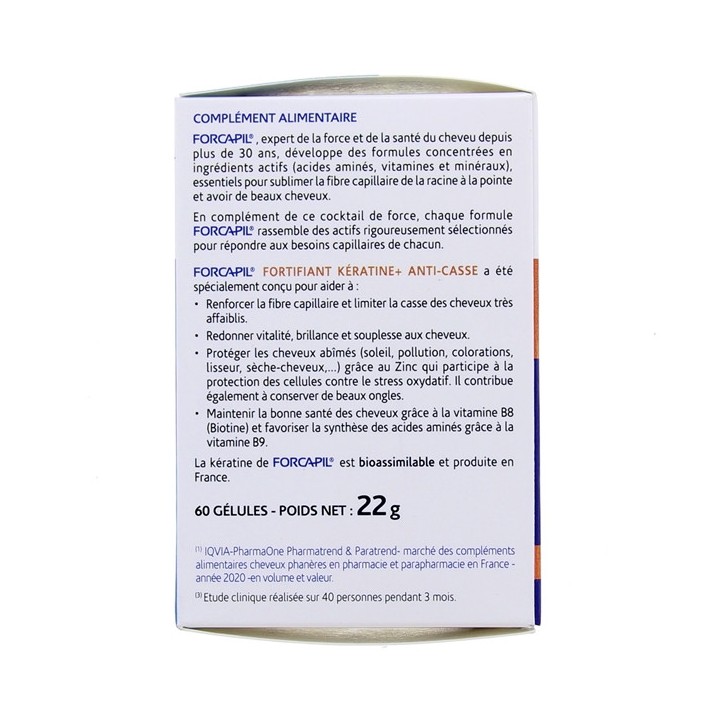 Forcapil Fortifiant Kératine+ - 60 gélules - Arkopharma - Illicopharma