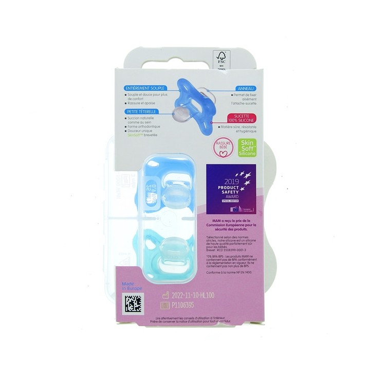 Comfort 2 Sucettes silicone - 0-2 mois - Bleu - MAM - IllicoPharma