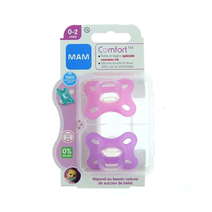 Comfort 2 Sucettes silicone - 0-2 mois - Rose - MAM - IllicoPharma