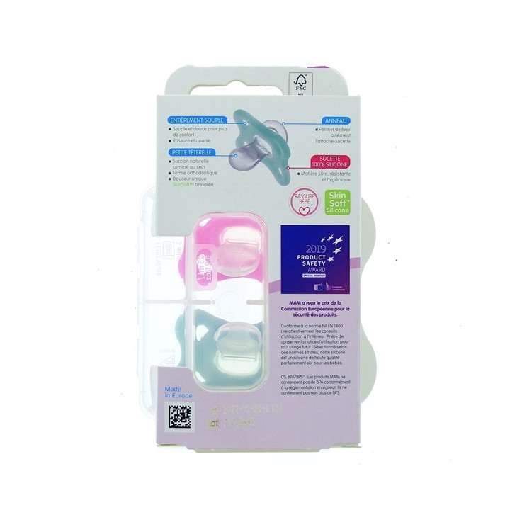 Comfort 2 Sucettes silicone - 2-6 mois - Rose & Mint - MAM - IllicoPharma