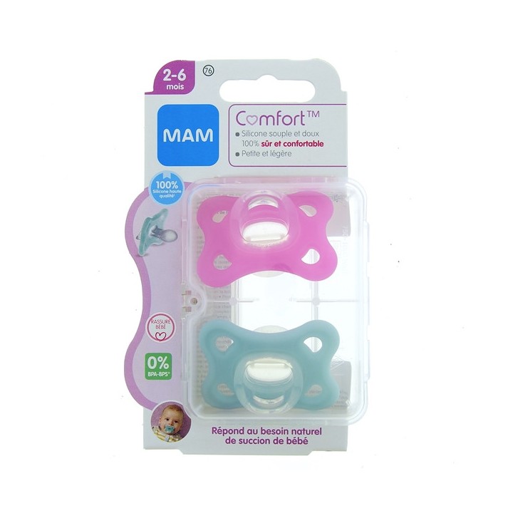 Comfort 2 Sucettes silicone - 2-6 mois - Rose & Mint - MAM - IllicoPharma