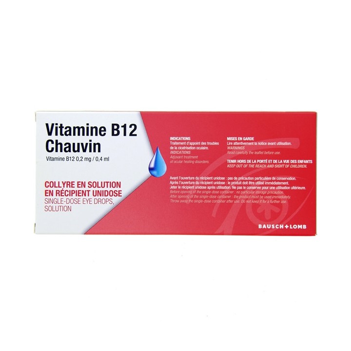 Vitamine B12 Chauvin Collyre - 10 unidoses - Bausch & Lomb - IllicoPharma