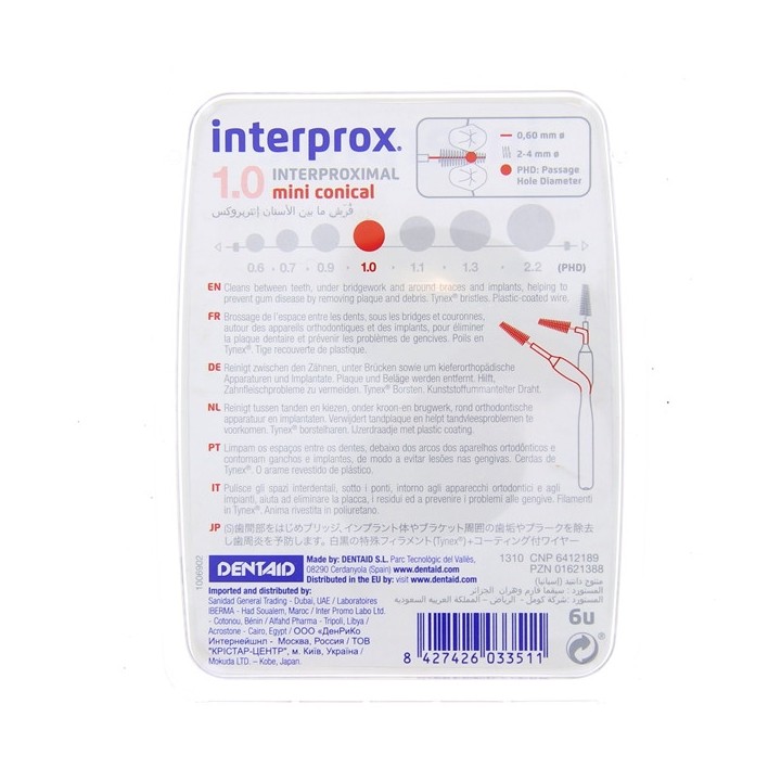 Interprox Mini Conical 1,0 mm - 6 brossettes - Crinex - IllicoPharma