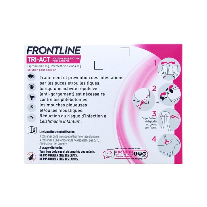 Frontline Tri-act chien XS (2 à 5kg) x3 pipettes spot on - Antiparasitaire