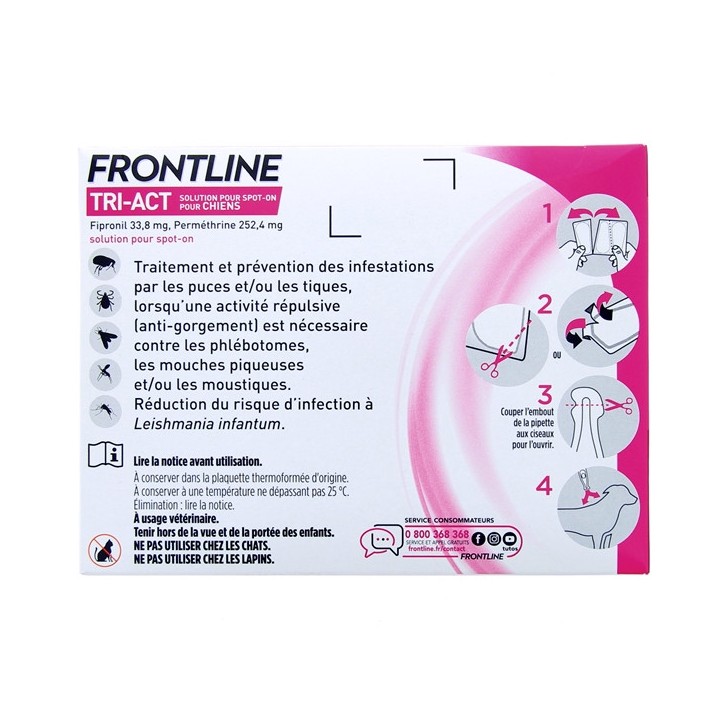 Frontline Tri-act chien XS (2 à 5kg) x6 pipettes spot on - Antiparasitaire