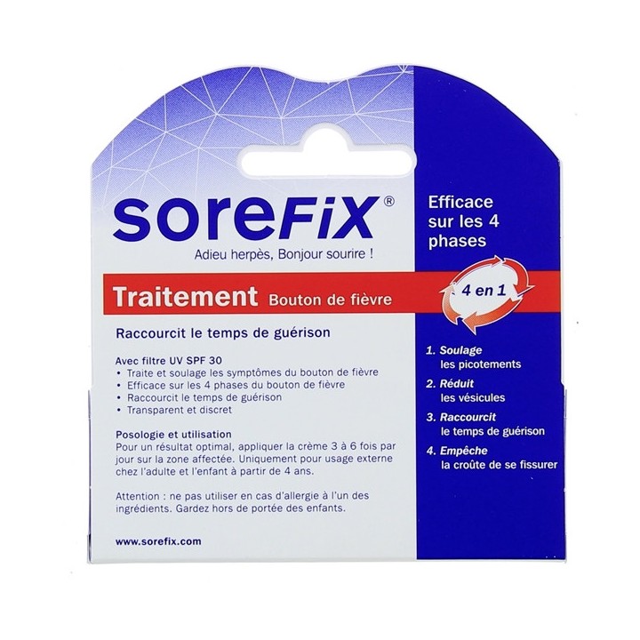 Sorefix - Crème transparente spf30 - Traitement bouton de fièvre - 6ml - Pharmacie IllicoPharma