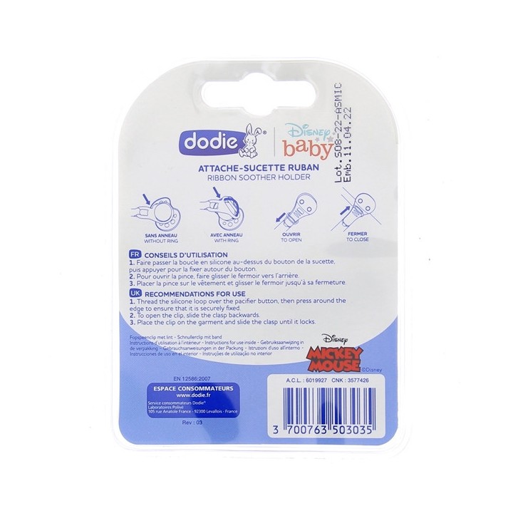 Dodie Attache sucette ruban Mickey - Pharmacie en ligne IllicoPharma